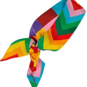 VALENTINO Striped silk-twill scarf